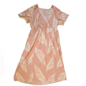 SHEIN Pink and‎ White Feather Midi Dress Women's 1X